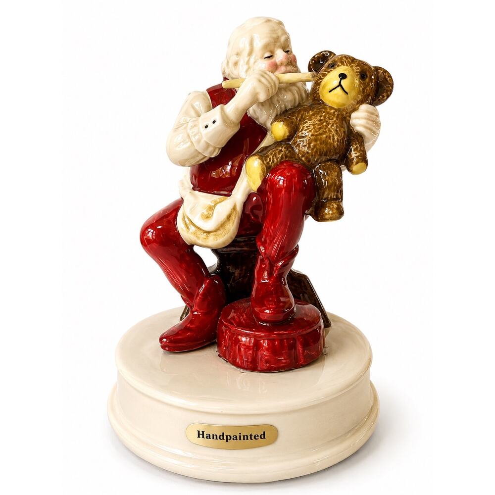 vintage Otagiri musical porcelain music box featuring Santa Claus hand-painting